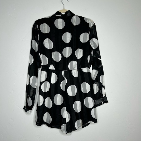 NWT Missguided Black and White Polka Dot Stripe Romper Playsuit Chiffon Size 6 - Picture 2 of 15